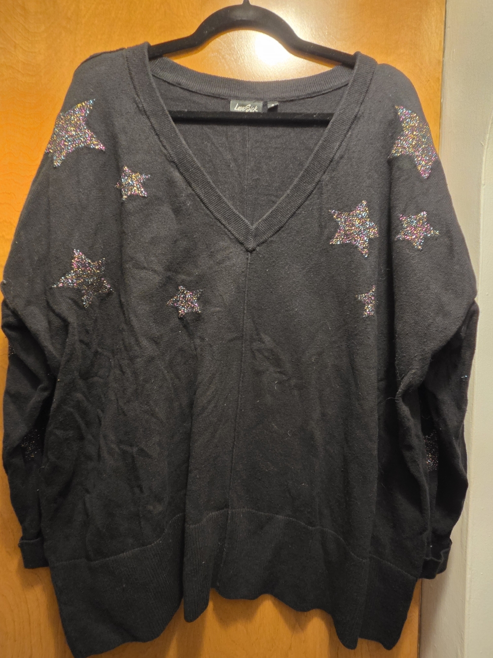torrid Black V-Neck Sweater with Multicolor Glitter Stars